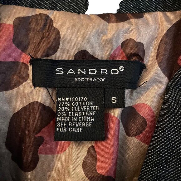 Sandro Jacket Women S Chambray Denim Gray Stretch Double Breasted Empire‎ Waist - Picture 2 of 7